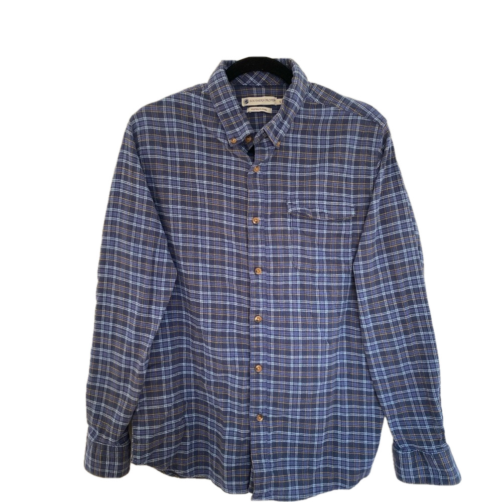 SOUTHERN PROPER Fosters Flannel in Blue Plaid Men’s Long Sleeve Button Up Sz L
